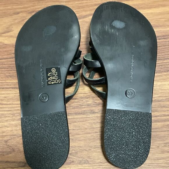 Ancient Greek NWOT Victoria Handmade Sandal. Black Leather with Flowers. Size 37 - Picture 6 of 8